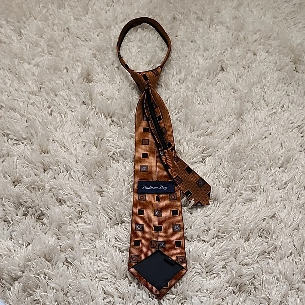 Madison Boy Brown Geometric Pattern Pre-Tie